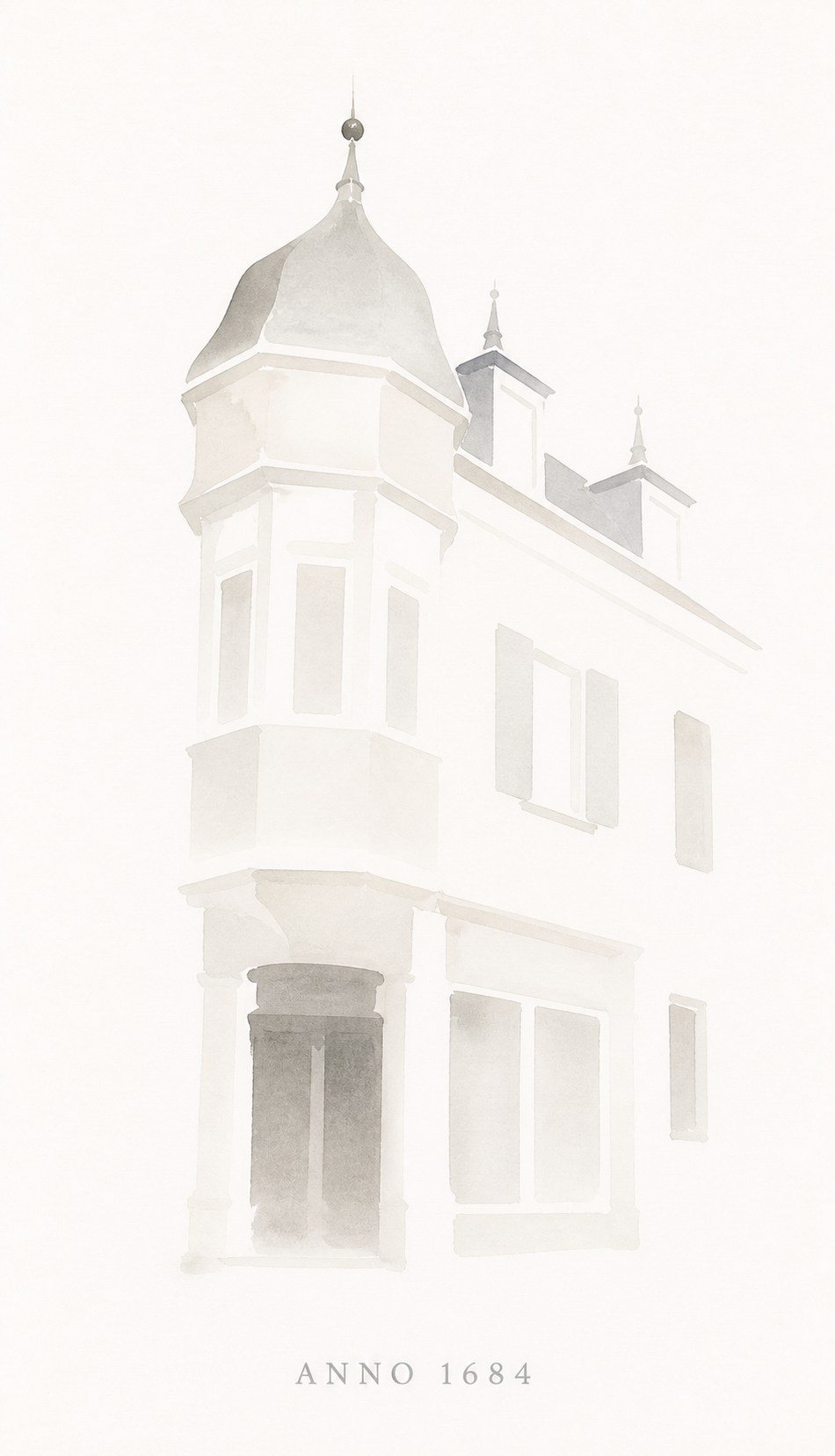 Aquarell der historischen Engel Apotheke in Bad Homburg, Anno 1684
